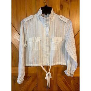 Sen Collection White/Black Stripes Long Sleeve Tied Front Top Jacket Size S Nwt